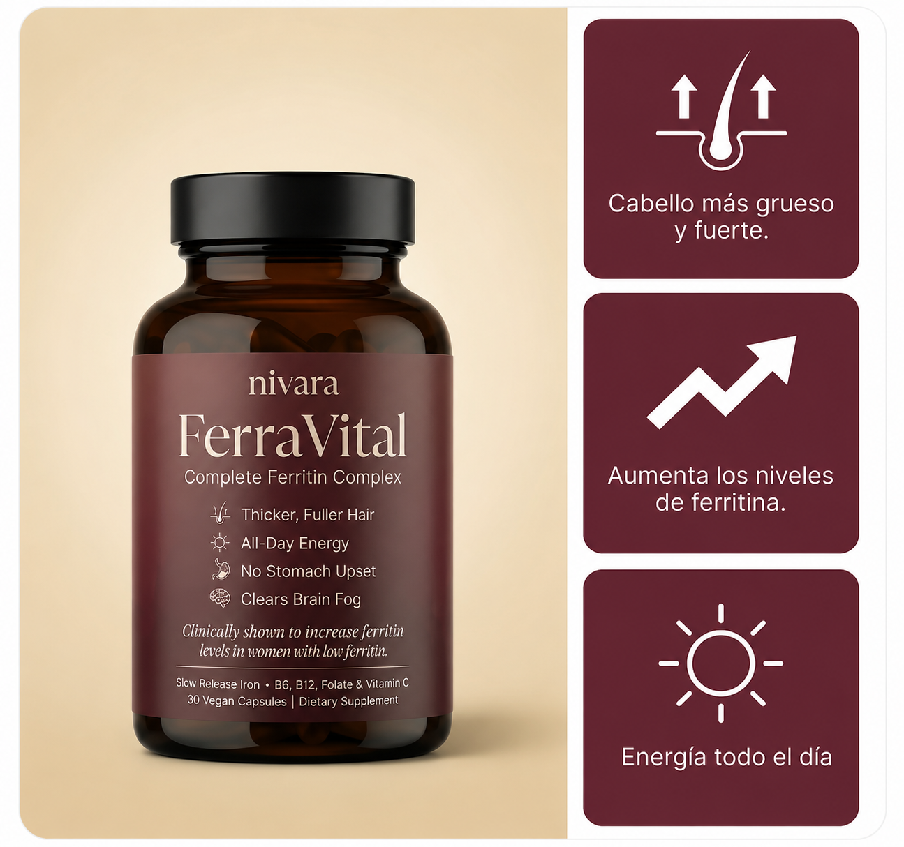 FERRAVITAL™ | Combate la caída del cabello y la fatiga con ferritina avanzada**